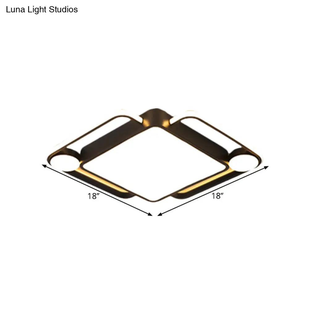 Modern Black Rhombus Led Ceiling Flush Mount For Bedroom - 18’/21.5’ Wide In Warm/White Light