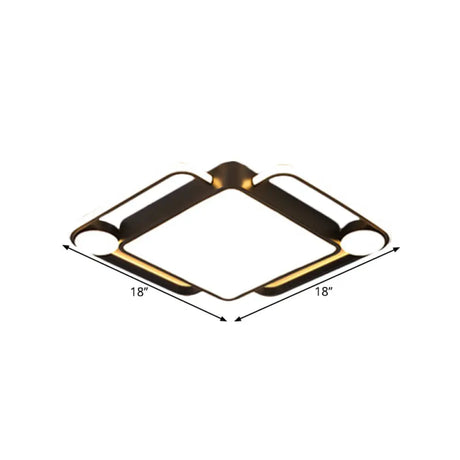 Modern Black Rhombus Led Ceiling Flush Mount For Bedroom - 18/21.5 Wide In Warm/White Light