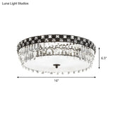 Modern Black Round Flush Mount Ceiling Light With 5 Clear Faceted Crystal Bulbs