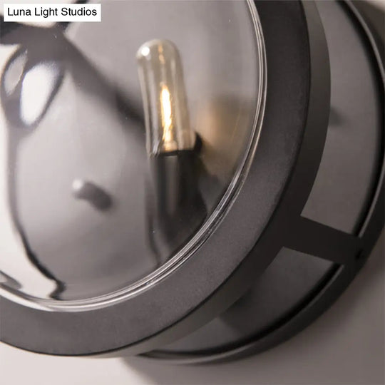 Modern Black Round Wall Sconce With Clear Crystal Accent - Stylish Metal 1 Bulb Light For Hallway