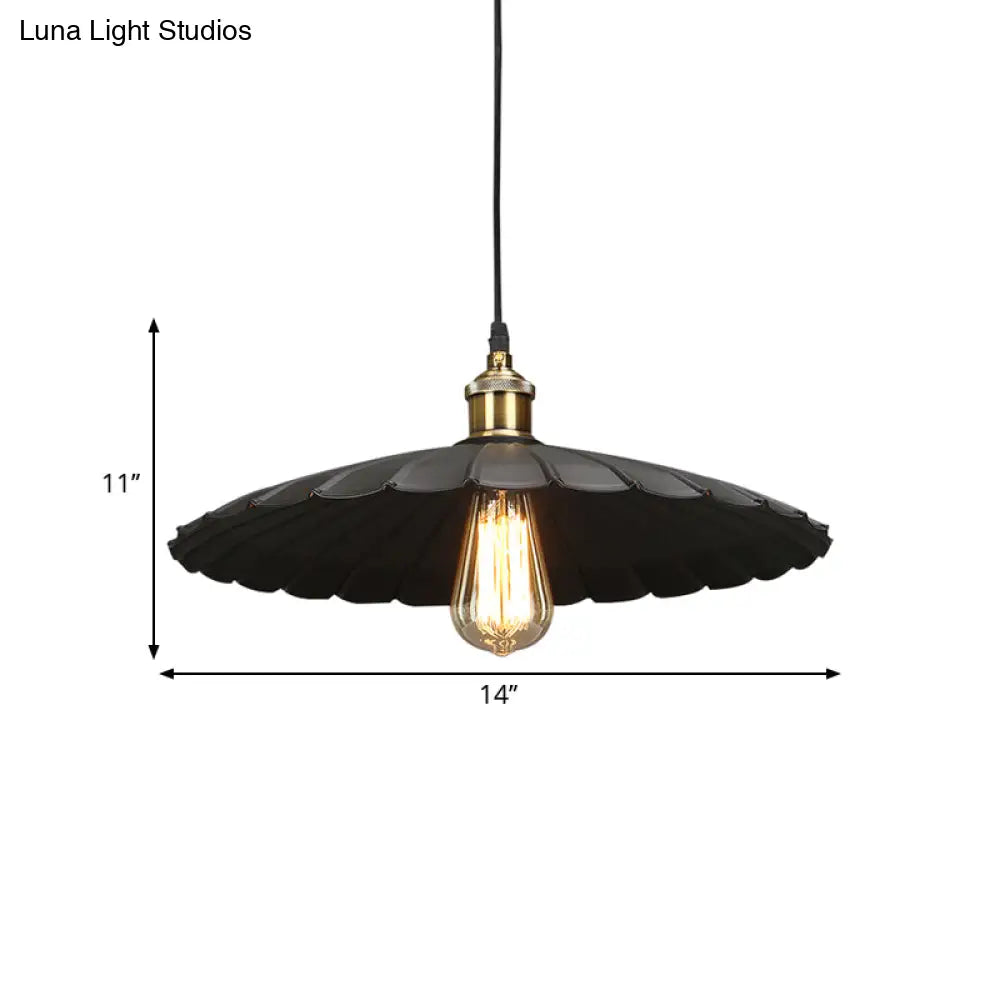 Modern Black Scalloped Metal Pendant Lamp - Hanging Ceiling Light For Warehouse And Dining Room