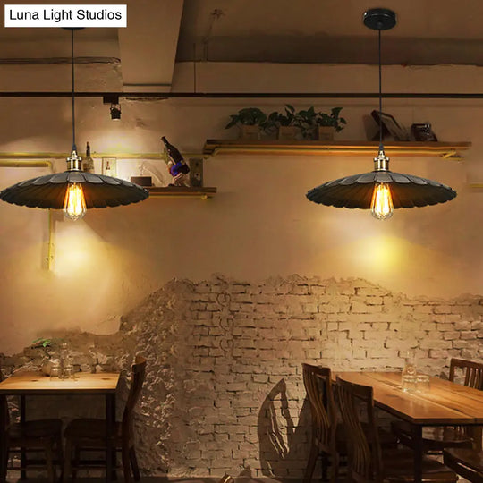 Modern Black Scalloped Metal Pendant Lamp - Hanging Ceiling Light For Warehouse And Dining Room