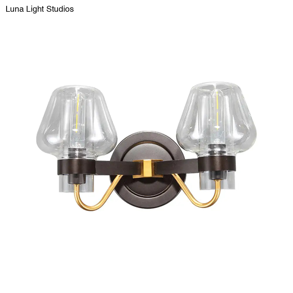 Modern Black Sconce Light With Clear Glass Mushroom Shade - 2-Light Wall Lamp For Bedroom
