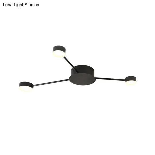 Modern Black Semi Flush Ceiling Light For Child’s Bedroom With Drum Shade