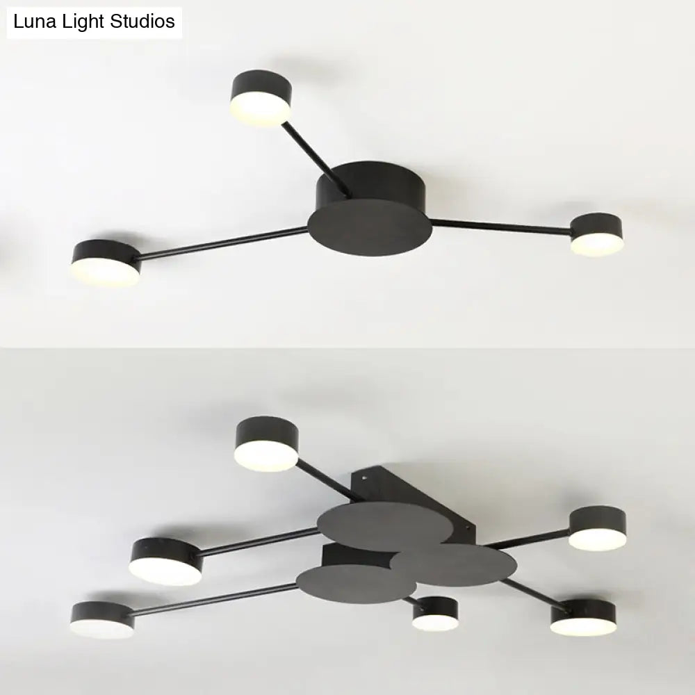 Modern Black Semi Flush Ceiling Light For Child’s Bedroom With Drum Shade
