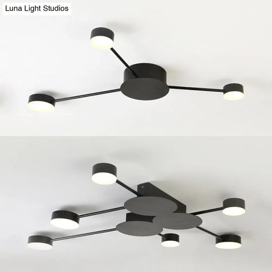 Modern Black Semi Flush Ceiling Light For Child’s Bedroom With Drum Shade