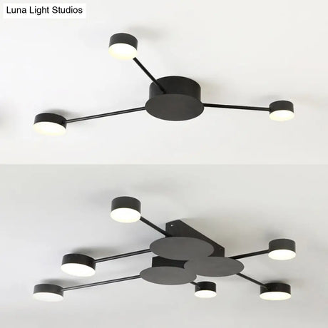 Modern Black Semi Flush Ceiling Light For Child’s Bedroom With Drum Shade