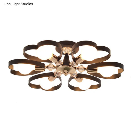 Modern Black Semi Flush Mount Ceiling Lamp With Heart Shade Crystal Ball - 3/6 Heads