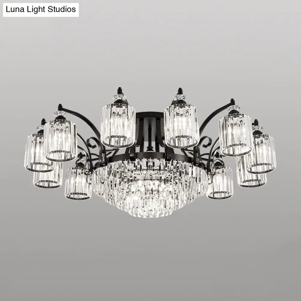 Modern Black Semi Flush Mount Crystal Ceiling Light For Dining Rooms