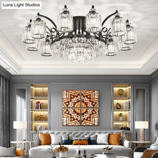 Modern Black Semi Flush Mount Crystal Ceiling Light For Dining Rooms 16 /