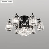 Modern Black Semi Flush Mount Crystal Ceiling Light For Dining Rooms