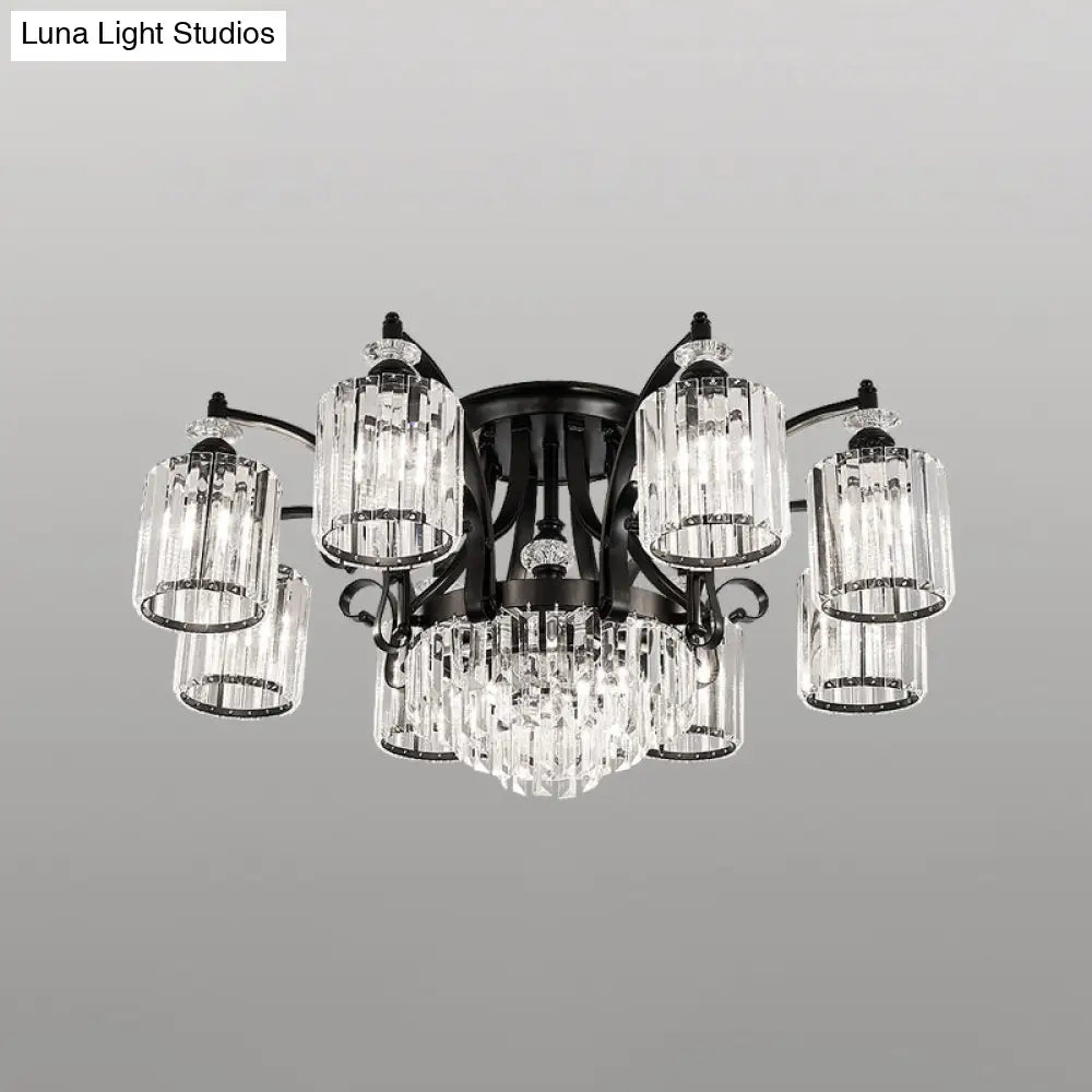 Modern Black Semi Flush Mount Crystal Ceiling Light For Dining Rooms