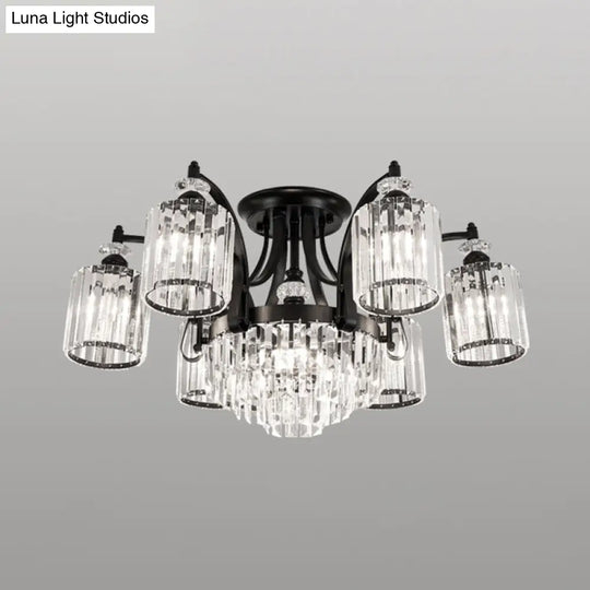 Modern Black Semi Flush Mount Crystal Ceiling Light For Dining Rooms