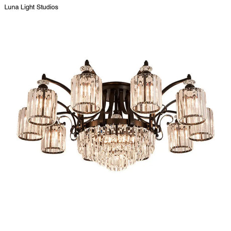 Modern Black Semi Flush Mount Crystal Ceiling Light For Dining Rooms