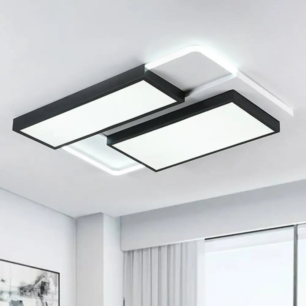 Modern Black Splicing Rectangle Led Flush Ceiling Light Fixture - Acrylic Design With Sleek Style
