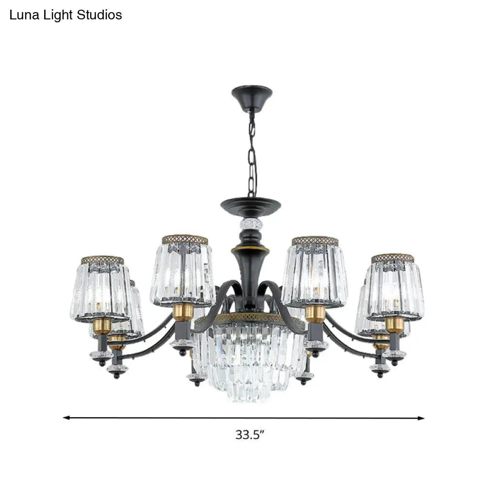 Modern Black Sputnik Chandelier - Crystal Rod Hanging Light Fixture 8/10/12 Lights Wide Design