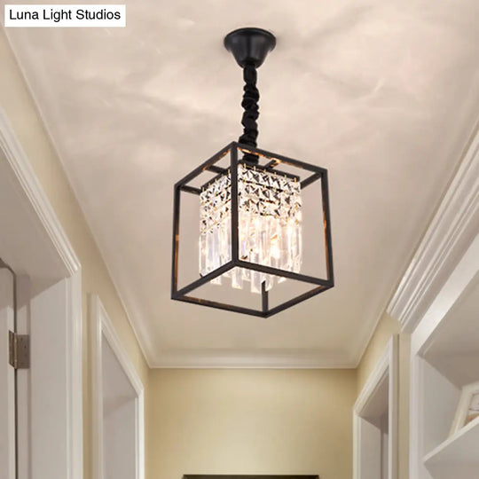 Modern Black Square Crystal Rod Pendant Chandelier With 2 Heads - Ideal For Corridors