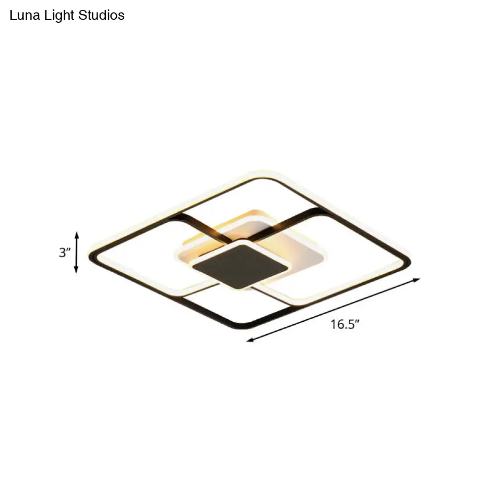Modern Black Square Led Ceiling Mount Light Fixture With Acrylic Shade - 16.5/20.5 Wide