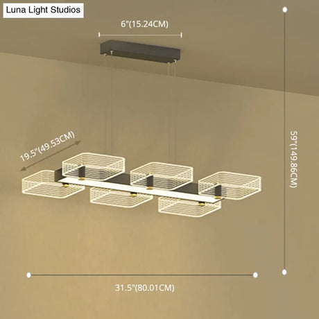 Modern Black Squares Island Suspension Light For Acrylic Dining Room Fixture