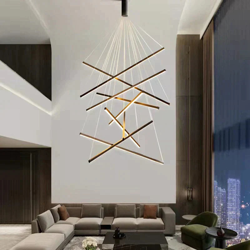 Modern Black Stair Chandelier Simple Modern Duplex Building High-Rise Empty Living Dining Room Hall