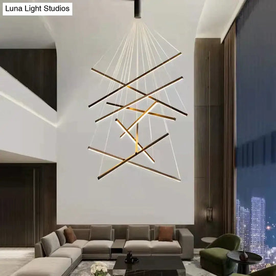 Modern Black Stair Chandelier Simple Modern Duplex Building High-Rise Empty Living Dining Room Hall