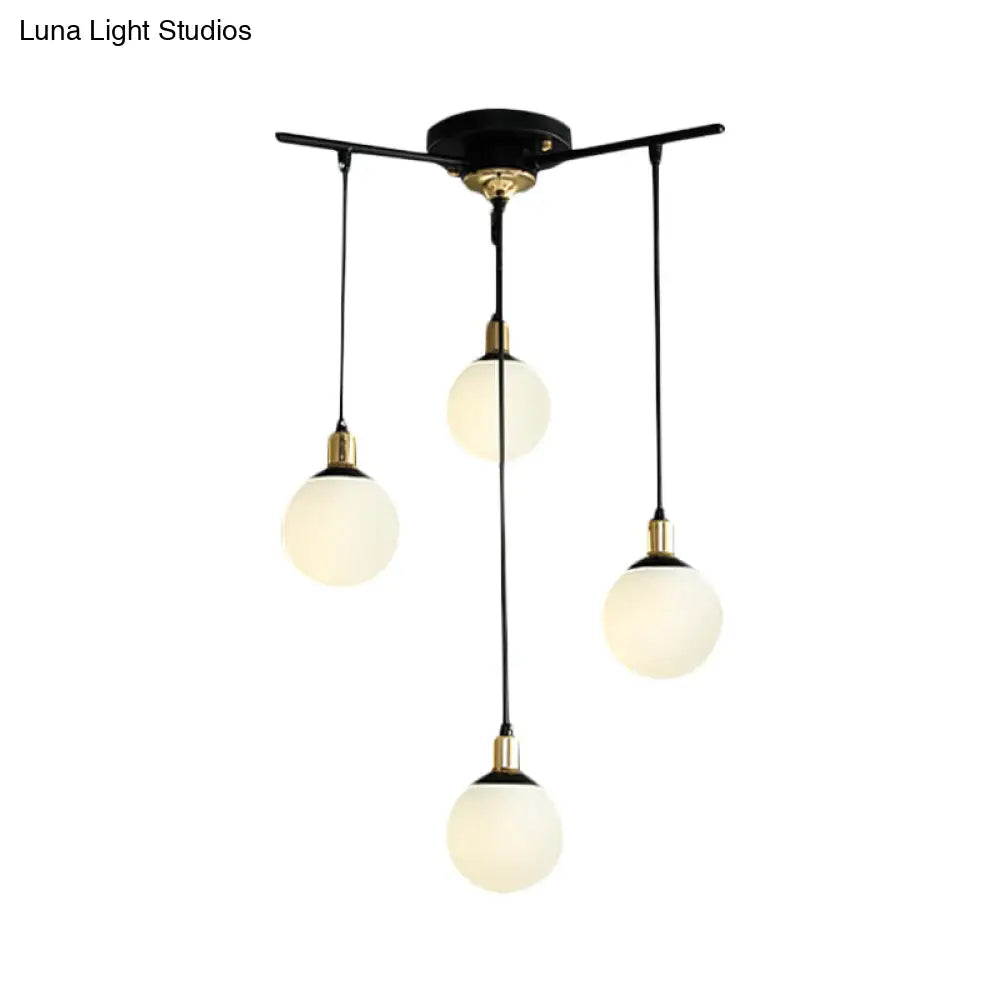 Contemporary Black Starburst Chandelier - Opal Glass Hanging Lamp For Bedroom (4/7/9 Light Options)