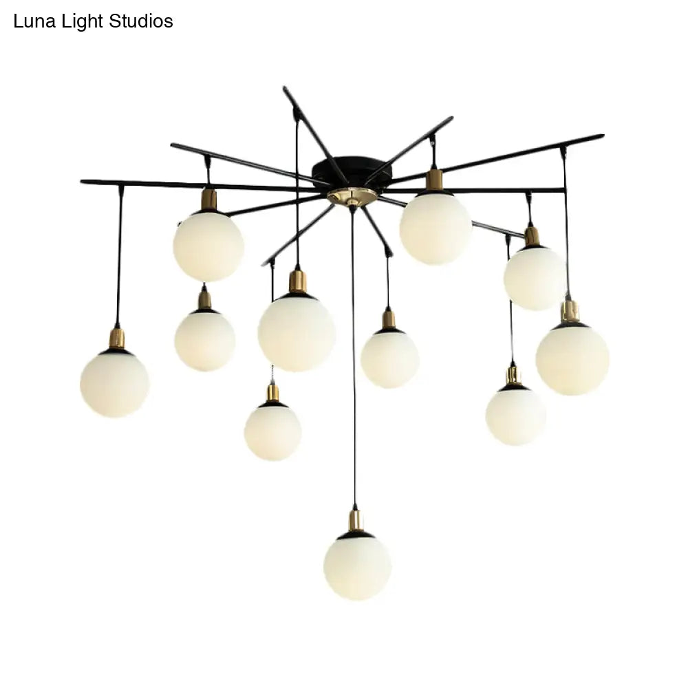 Modern Black Starburst Chandelier With Opal Glass - Elegant Hanging Lamp For Bedroom 4/7/9 Lights