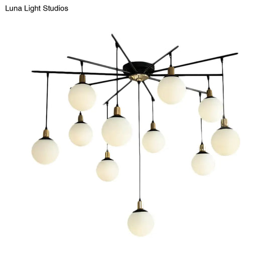 Modern Black Starburst Chandelier With Opal Glass - Elegant Hanging Lamp For Bedroom 4/7/9 Lights