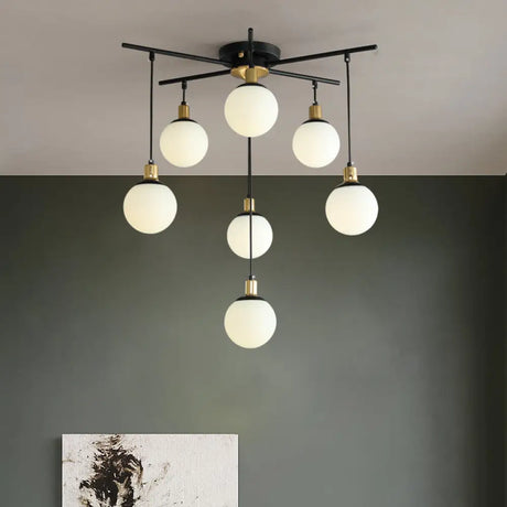 Modern Black Starburst Chandelier With Opal Glass - Elegant Hanging Lamp For Bedroom 4/7/9 Lights 7