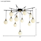 Modern Black Starburst Chandelier With Opal Glass - Elegant Hanging Lamp For Bedroom 4/7/9 Lights