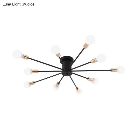 Modern Black Starburst Semi Flush Ceiling Light With Bare Bulb Design - 6/8/10 Lights Ideal For