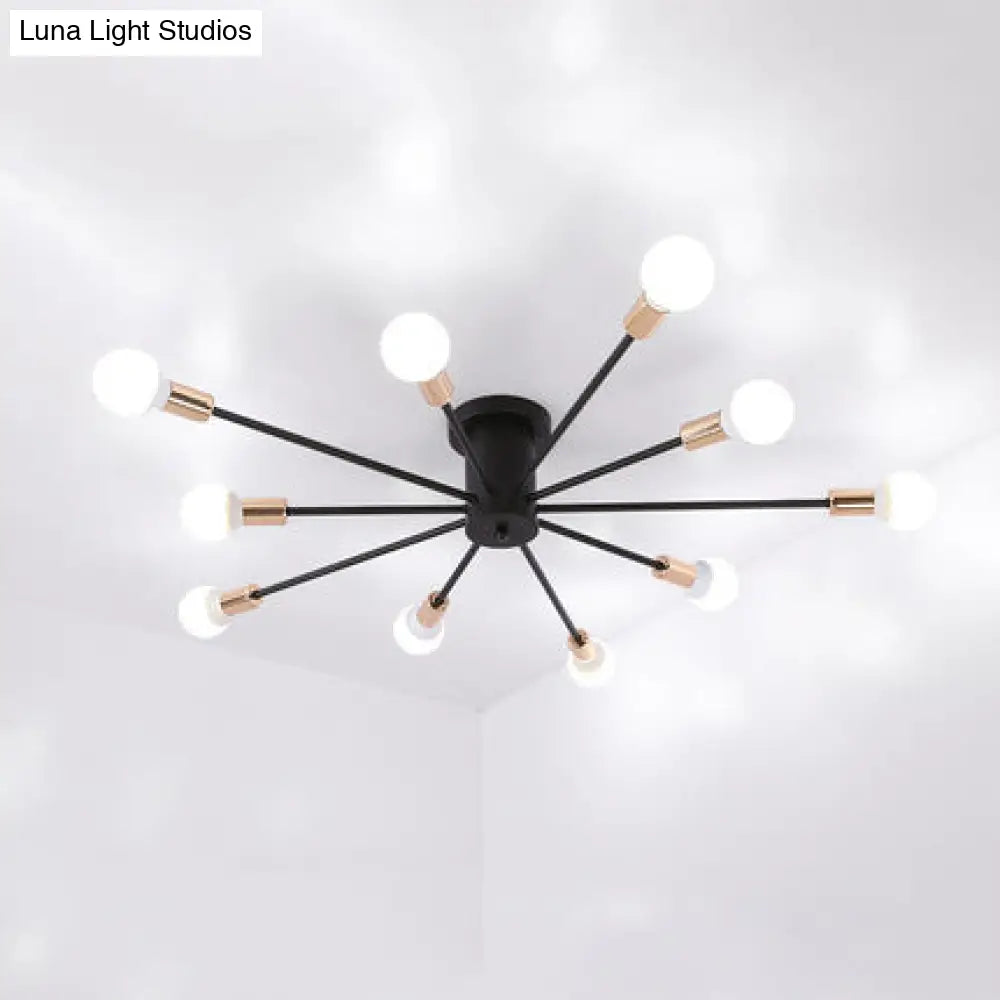 Modern Black Starburst Semi Flush Ceiling Light With Bare Bulb Design - 6/8/10 Lights Ideal For