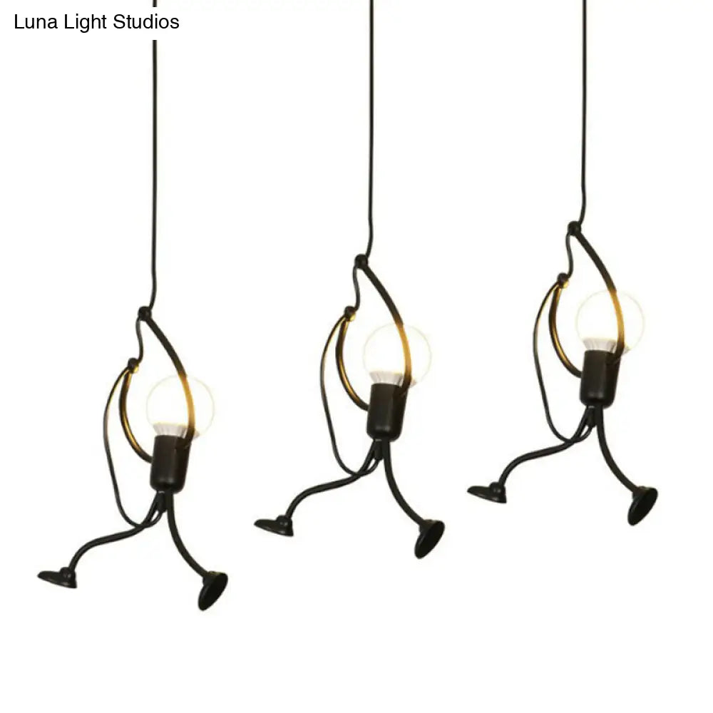Modern Black Stick Figure Ceiling Light - 3-Bulb Metal Hanging Fixture