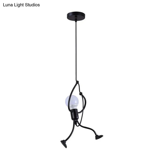 Modern Black Stickman Pendant Light Kit - Small Artistic Hanging Lamp With 1-Light Metal Ceiling