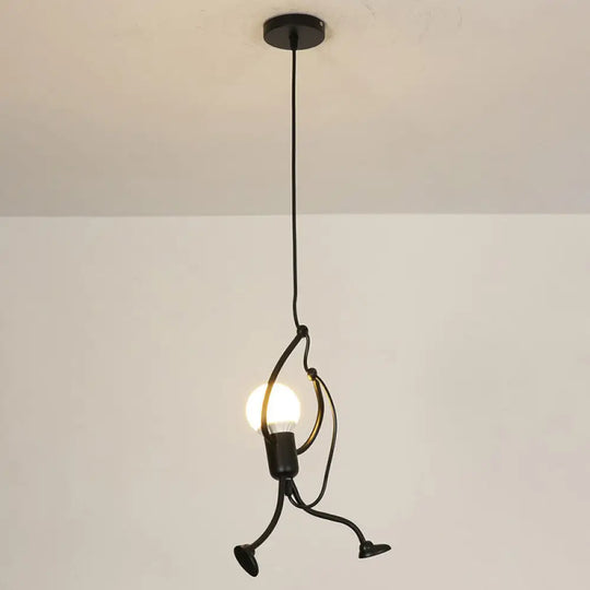 Modern Black Stickman Pendant Light Kit - Small Artistic Hanging Lamp With 1-Light Metal Ceiling