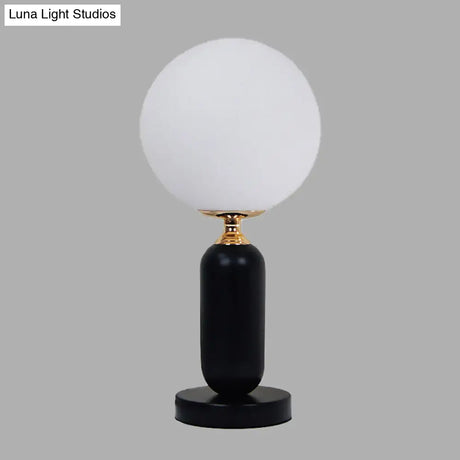 Modern Black Study Table Lamp With Round White Glass Shade - Ideal For Reading And Studying