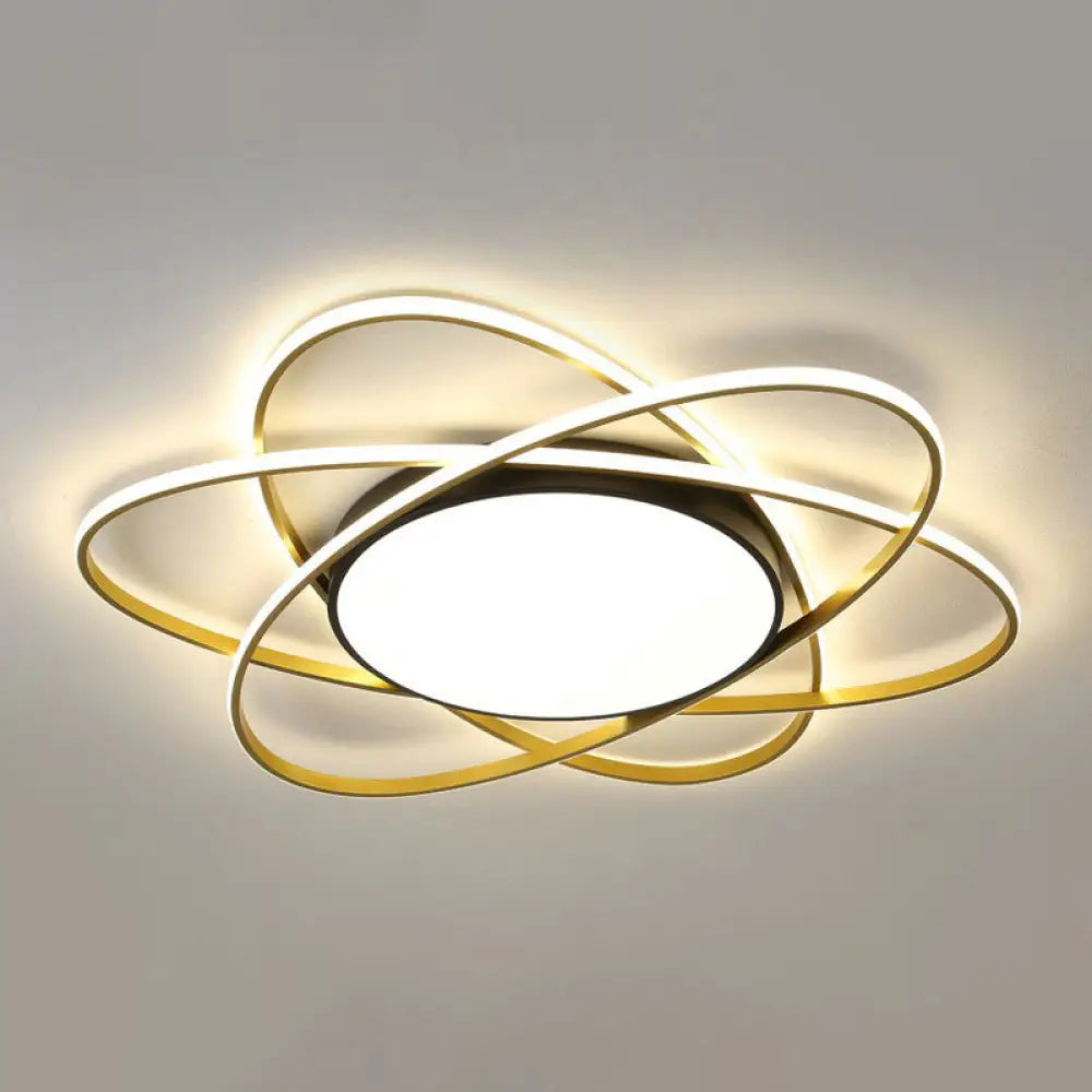 Modern Black Surface Mount Led Ceiling Light With Metallic Floral Design / 31.5’ Remote Control