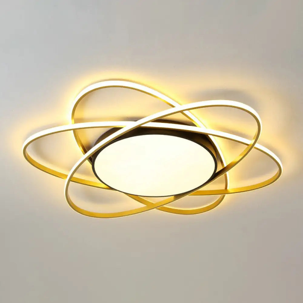 Modern Black Surface Mount Led Ceiling Light With Metallic Floral Design / 31.5’ Third Gear