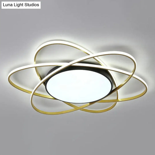 Modern Black Surface Mount Led Ceiling Light With Metallic Floral Design / 39 White
