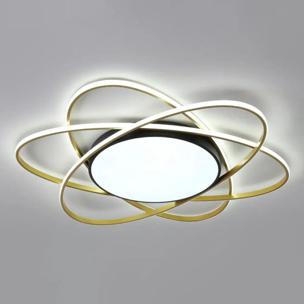 Modern Black Surface Mount Led Ceiling Light With Metallic Floral Design / 39’ White