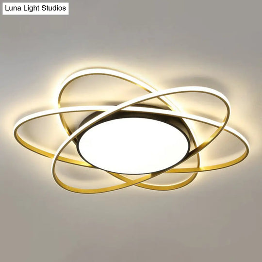 Modern Black Surface Mount Led Ceiling Light With Metallic Floral Design / 39 Remote Control
