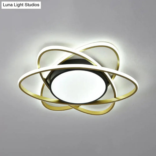 Modern Black Surface Mount Led Ceiling Light With Metallic Floral Design / 23 White
