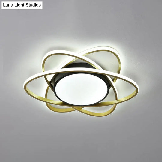 Modern Black Surface Mount Led Ceiling Light With Metallic Floral Design / 19 White