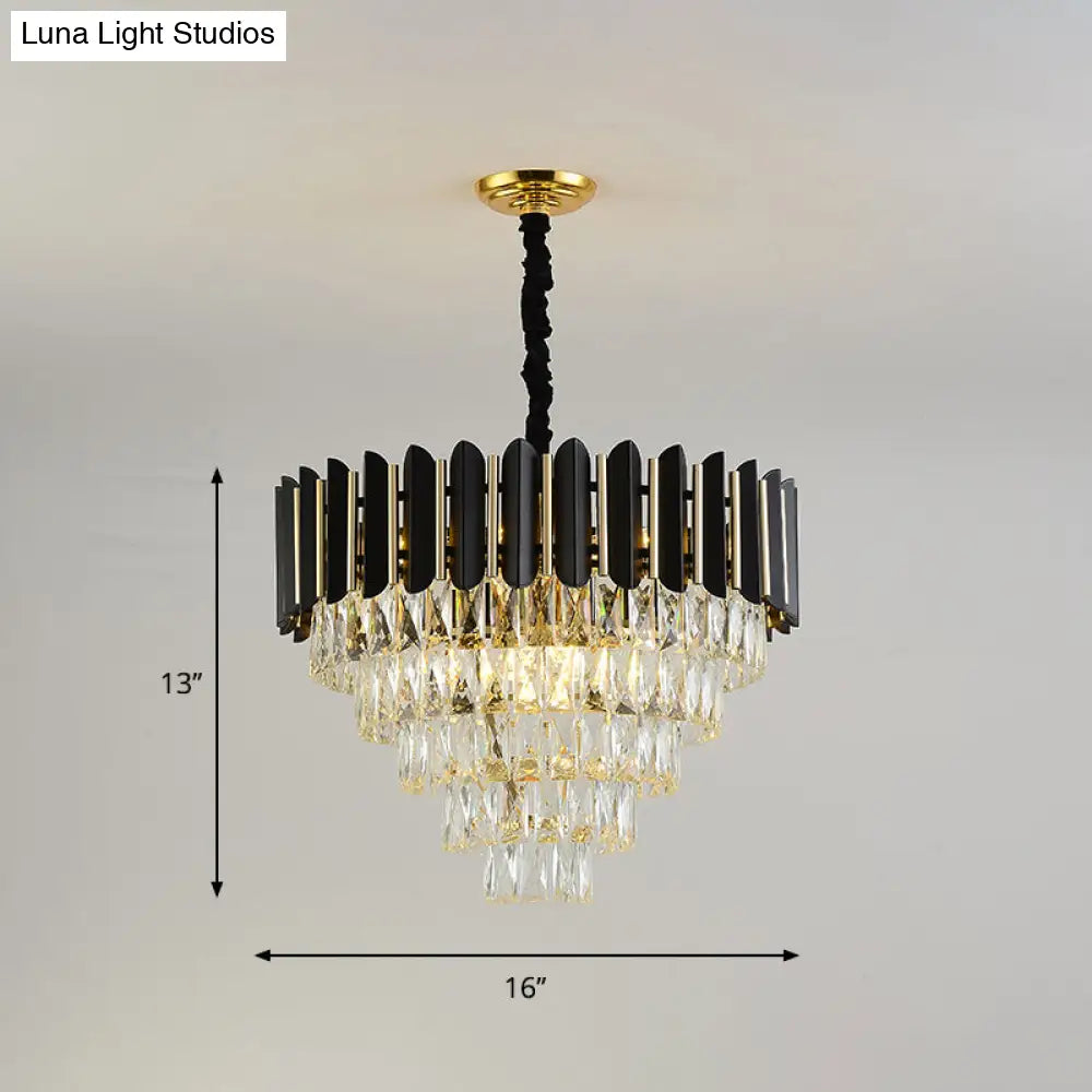 Modern Black Tapered Pendant Chandelier with 6 Crystal Blocks Ceiling Lamp Clear