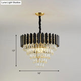 Modern Black Tapered Pendant Chandelier with 6 Crystal Blocks Ceiling Lamp Clear