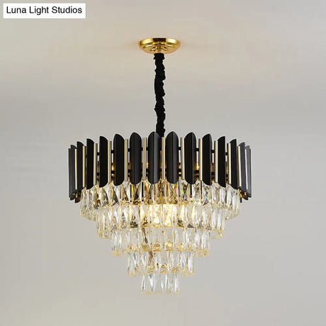 Modern Black Tapered Pendant Chandelier with 6 Crystal Blocks Ceiling Lamp Clear