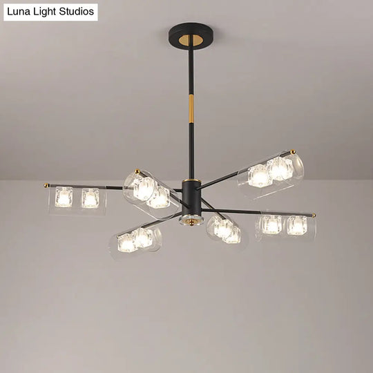 Modern Black Tube Pendant Lamp With 12 Clear Glass Led Lights - Stylish Ceiling Chandelier Kit