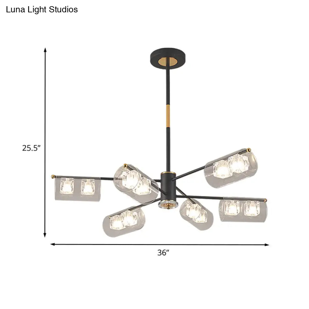 Modern Black Tube Pendant Lamp With 12 Clear Glass Led Lights - Stylish Ceiling Chandelier Kit