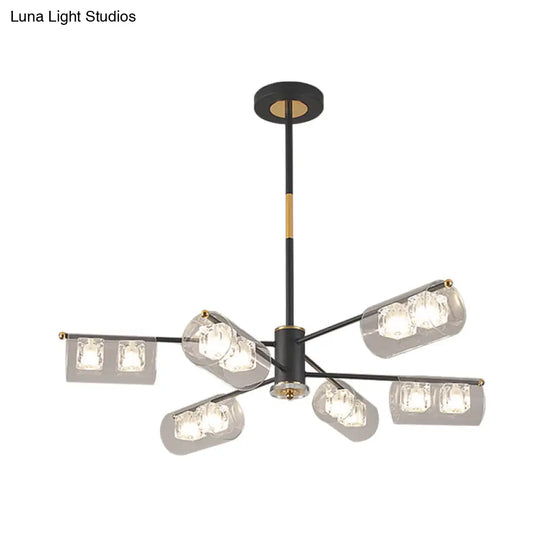 Modern Black Tube Pendant Lamp With 12 Clear Glass Led Lights - Stylish Ceiling Chandelier Kit