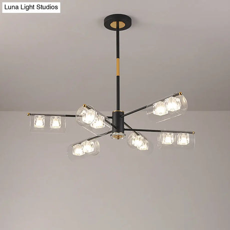 Modern Black Tube Pendant Lamp With 12 Clear Glass Led Lights - Stylish Ceiling Chandelier Kit